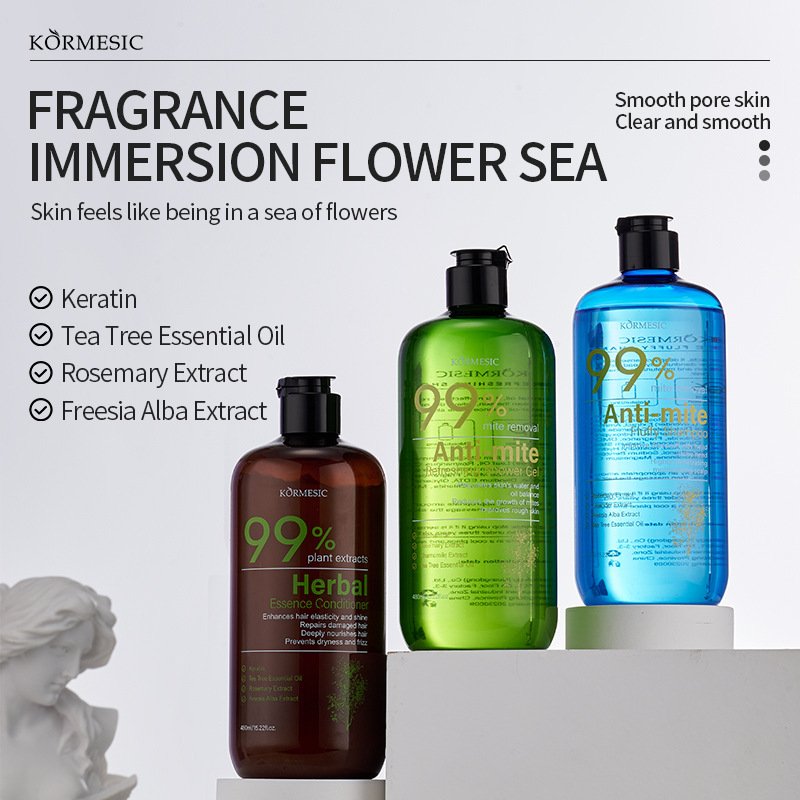 KORMESIC Anti-Mite Shampoo Conditioner Shower Gel Set Anti-Dandruff Scalp Care Refreshing Body Wash Wholesale OEM/ODM - Image 3